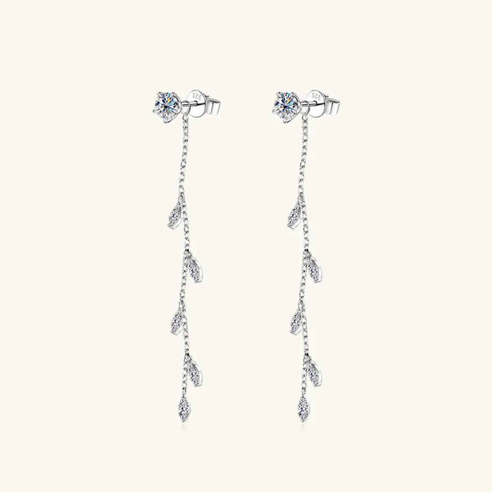 Lovcia Moissanite Crystal Drop 925 Sterling Silver Leaf Earrings-Earrings-Silver-One Size-Silver