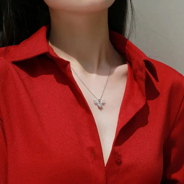 LOVCIA Bridesmaid Moissanite CZ Angle Deer 925 Sterling Silver Necklace