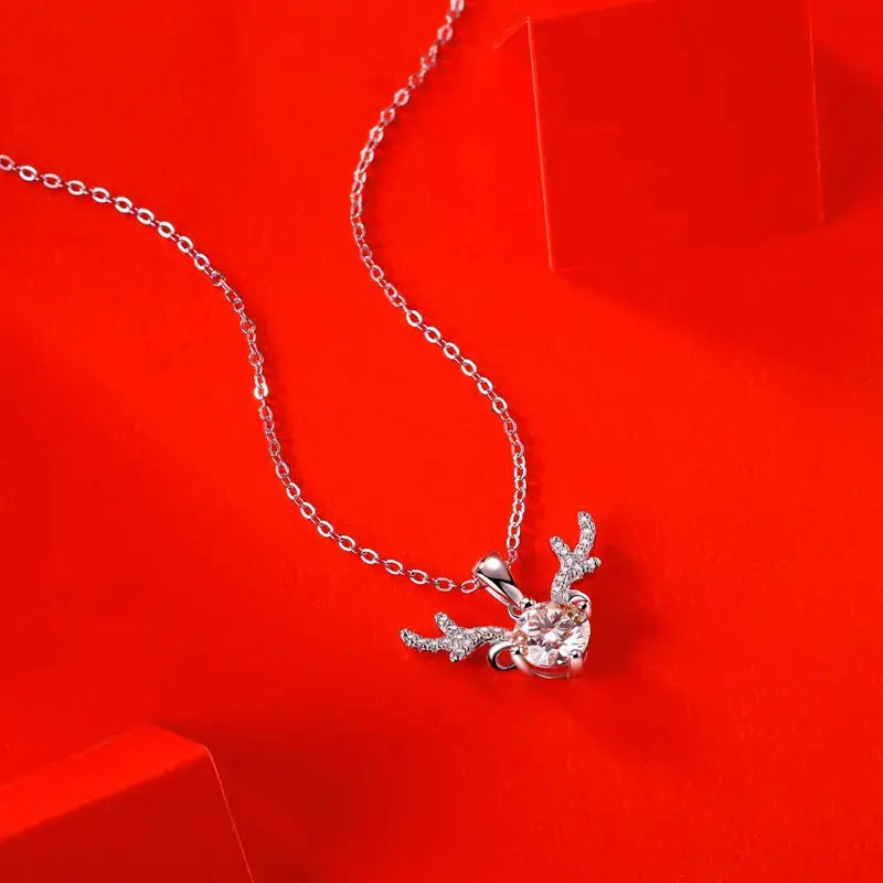 LOVCIA Bridesmaid Moissanite CZ Angle Deer 925 Sterling Silver Necklace