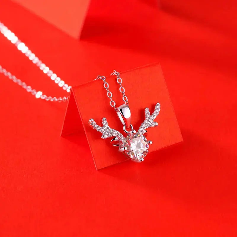LOVCIA Bridesmaid Moissanite CZ Angle Deer 925 Sterling Silver Necklace