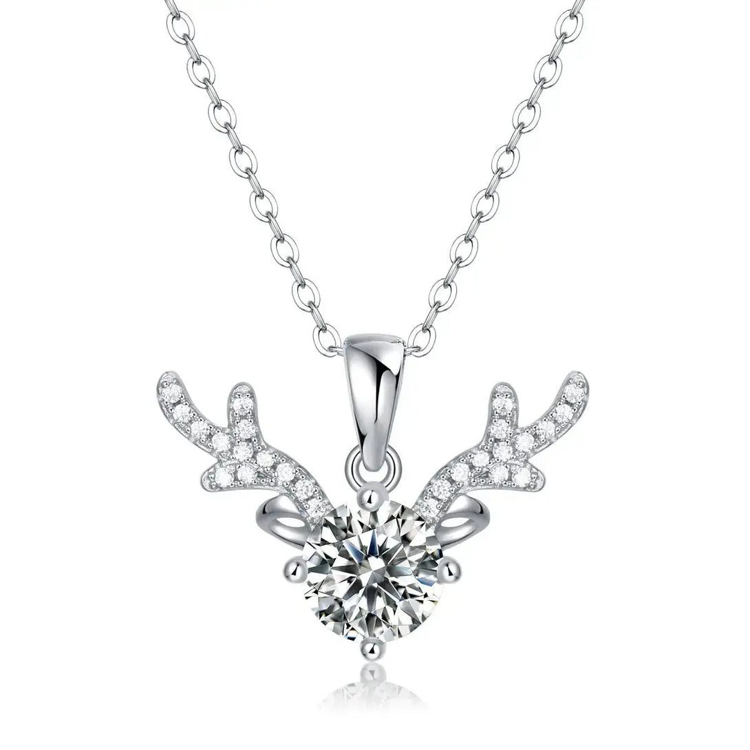 LOVCIA Bridesmaid Moissanite CZ Angle Deer 925 Sterling Silver Necklace