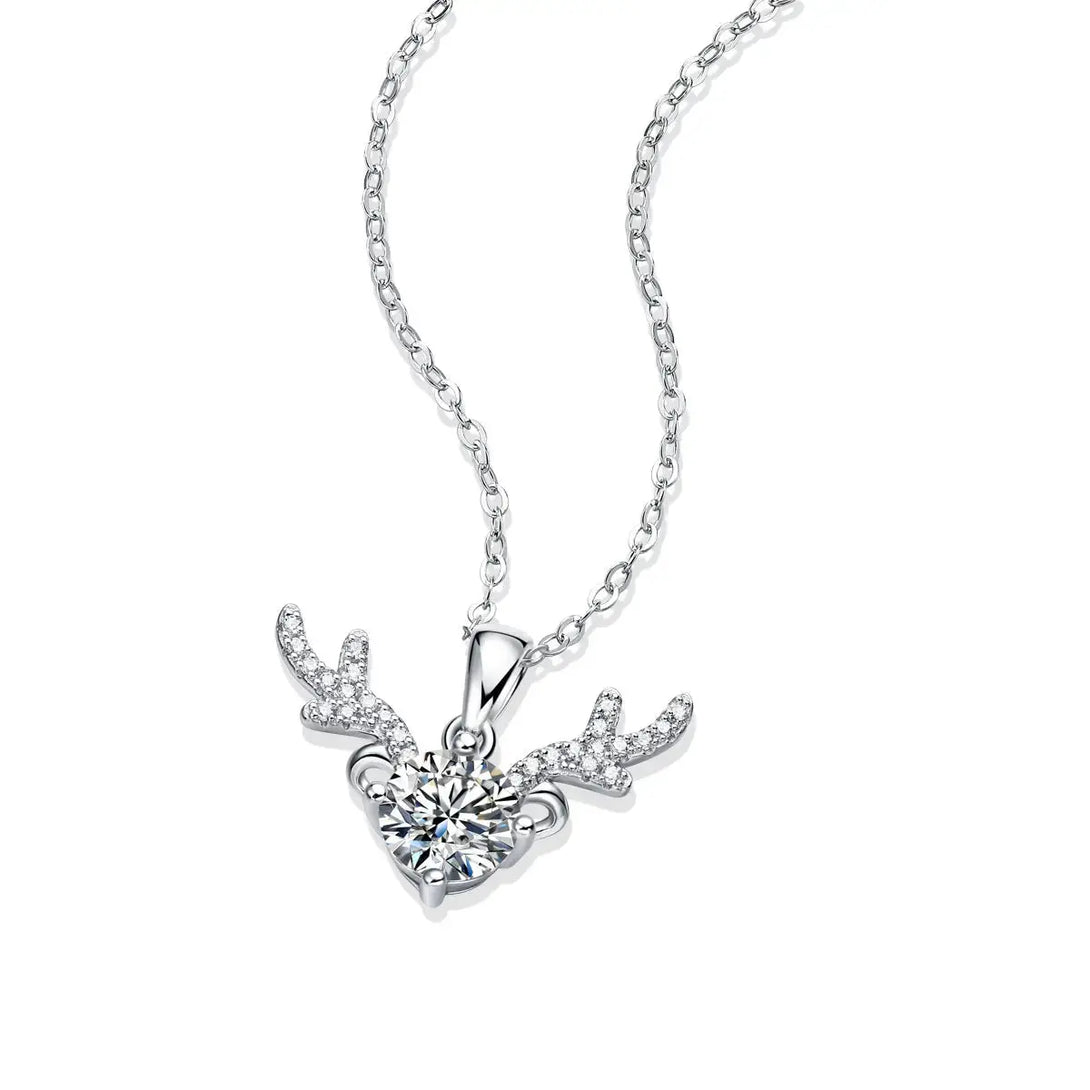 LOVCIA Bridesmaid Moissanite CZ Angle Deer 925 Sterling Silver Necklace