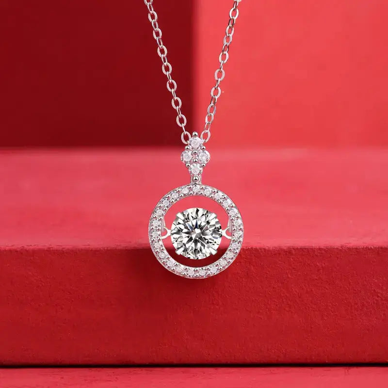 Lovcia Moissanite CZ Circle Necklace 925 Sterling Silver-Necklaces-1 ct ( Certificate Included )-1 ct ( Certificate Included )