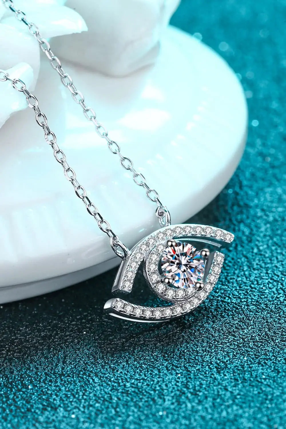 Lovcia Moissanite Evil Eye Pendant 925 Sterling Silver Necklace-Necklaces-Silver-One Size-Silver