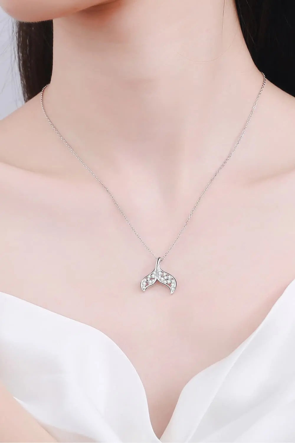Lovcia Moissanite Fishtail Pendant 925 Sterling Silver Necklace-Necklaces-Silver-One Size-Silver