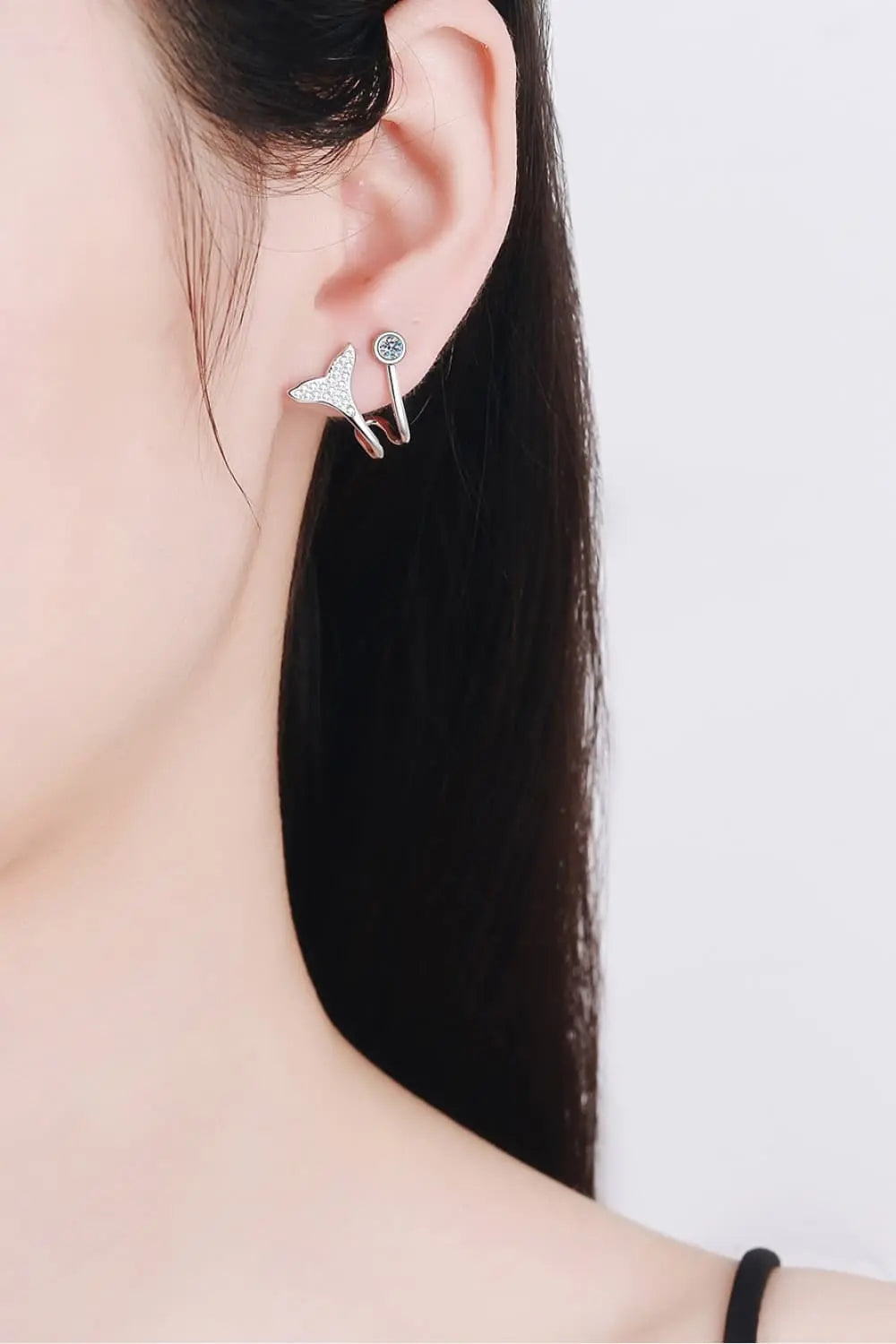 Lovcia Moissanite Fishtail Rhodium-Plated Earrings-Earrings-Silver-One Size-Silver