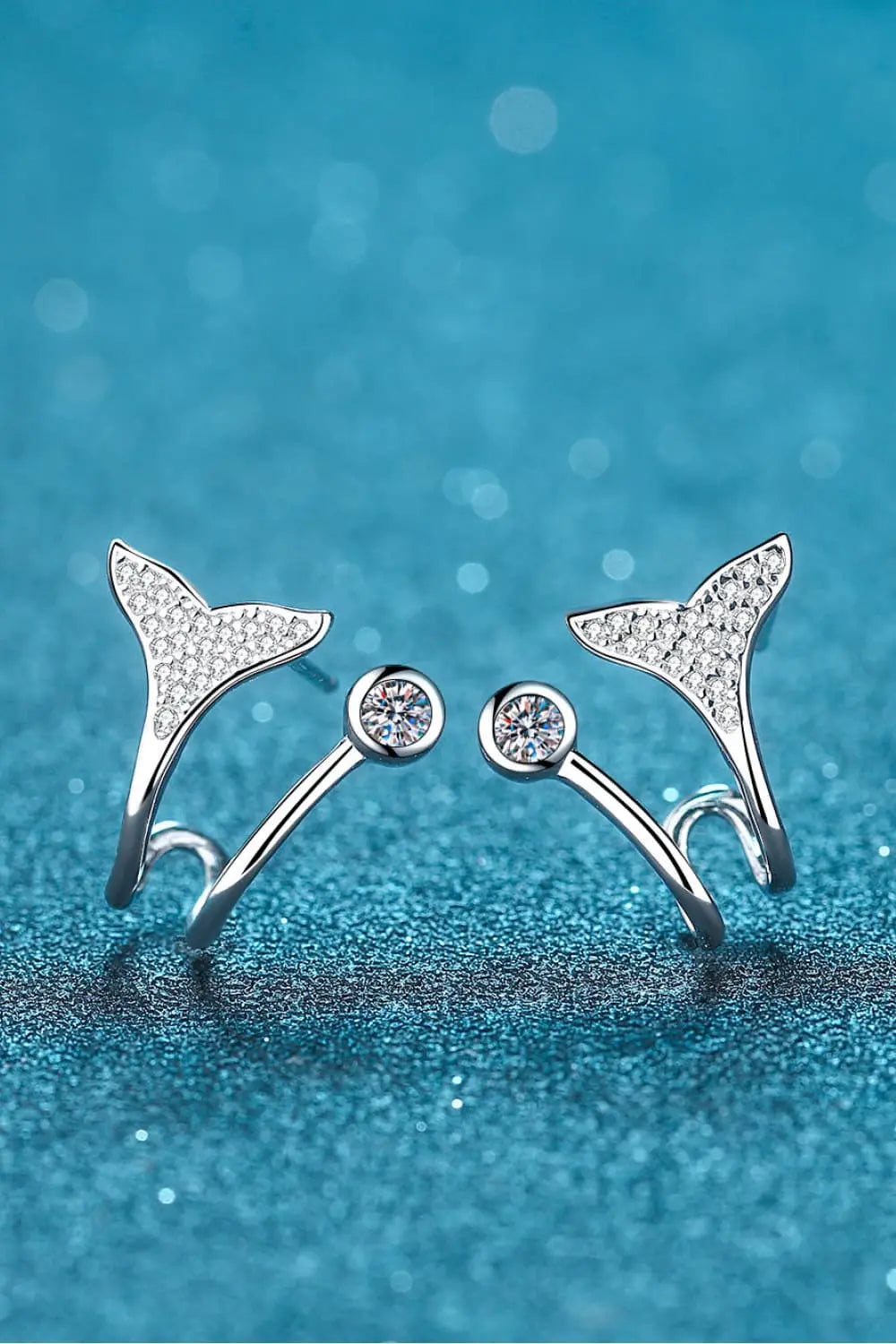 Lovcia Moissanite Fishtail Rhodium-Plated Earrings-Earrings-Silver-One Size-Silver