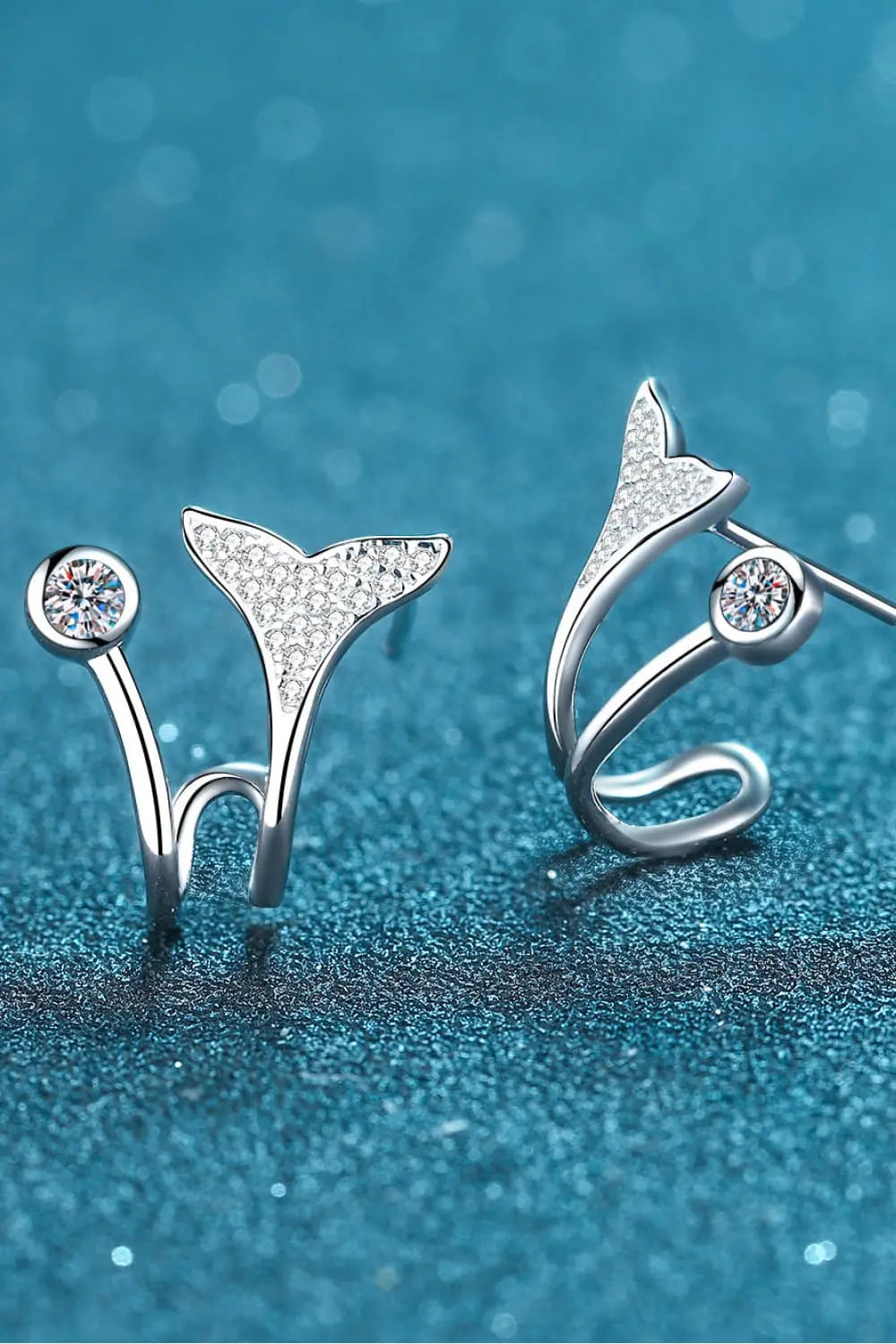 Lovcia Moissanite Fishtail Rhodium-Plated Earrings-Earrings-Silver-One Size-Silver