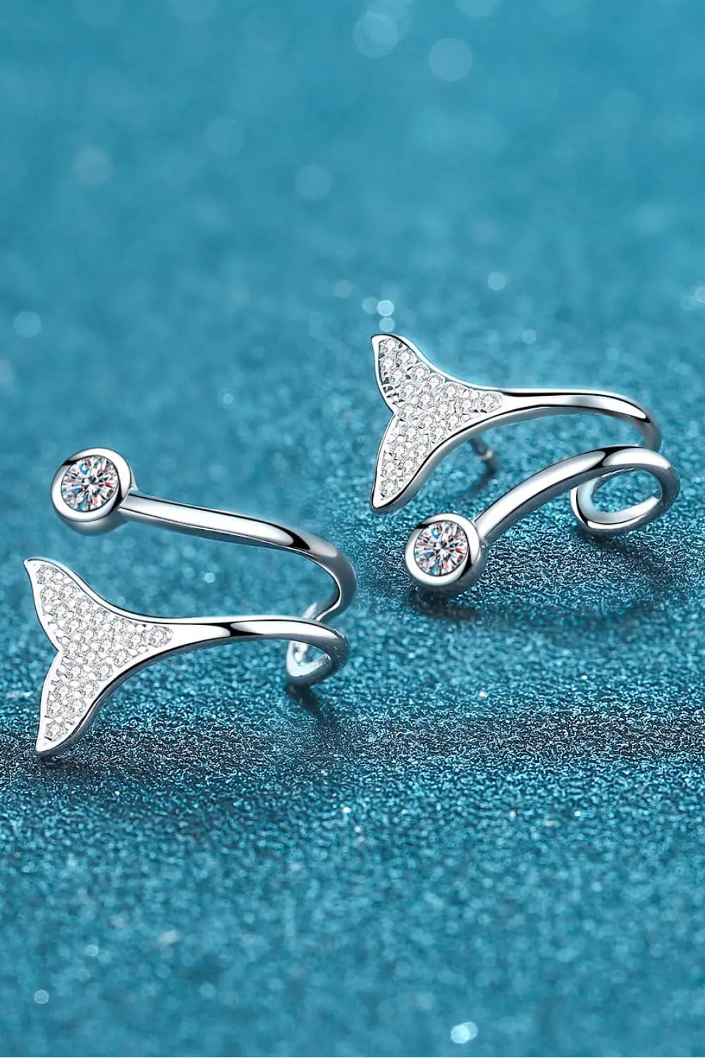 Lovcia Moissanite Fishtail Rhodium-Plated Earrings-Earrings-Silver-One Size-Silver