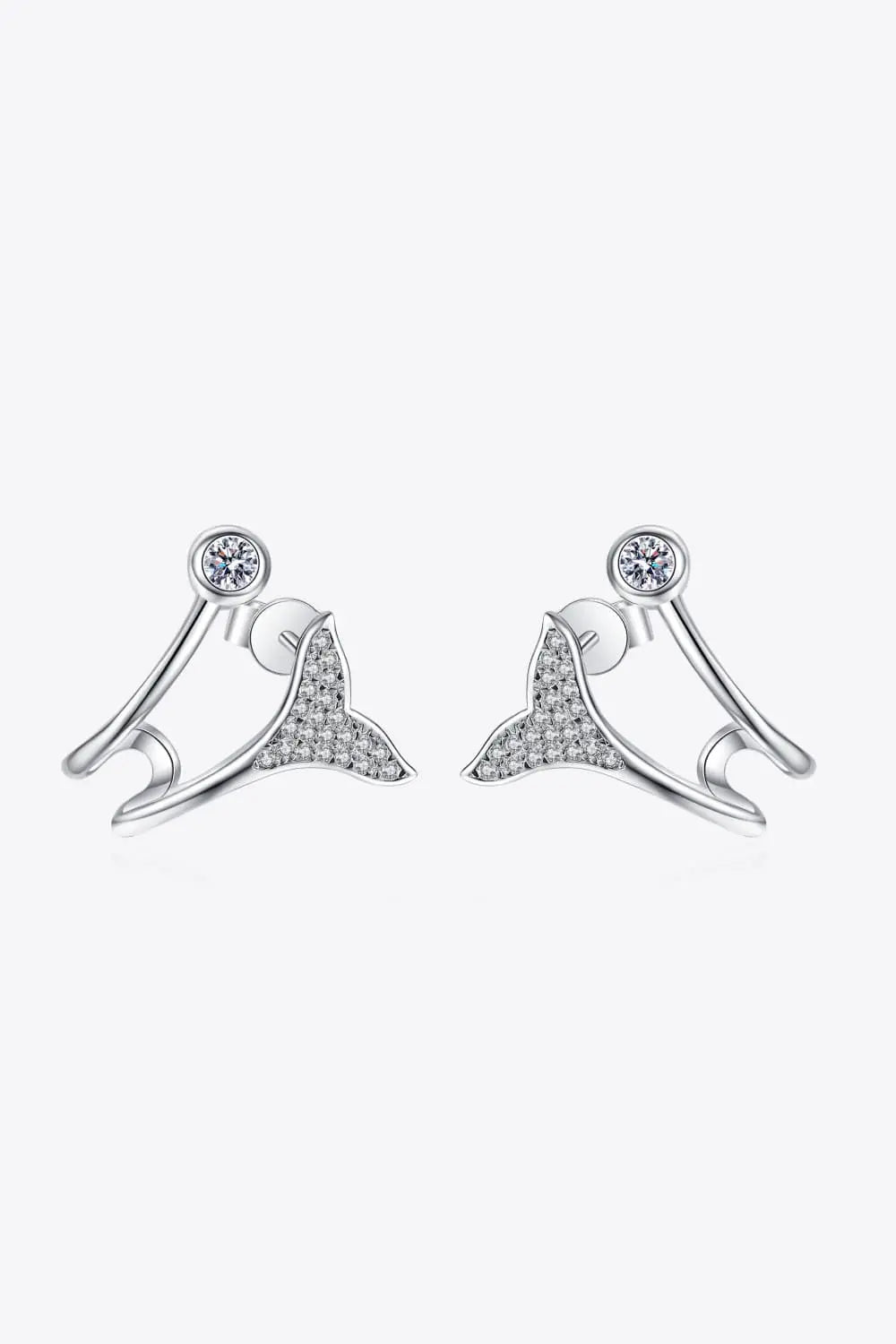 Lovcia Moissanite Fishtail Rhodium-Plated Earrings-Earrings-Silver-One Size-Silver