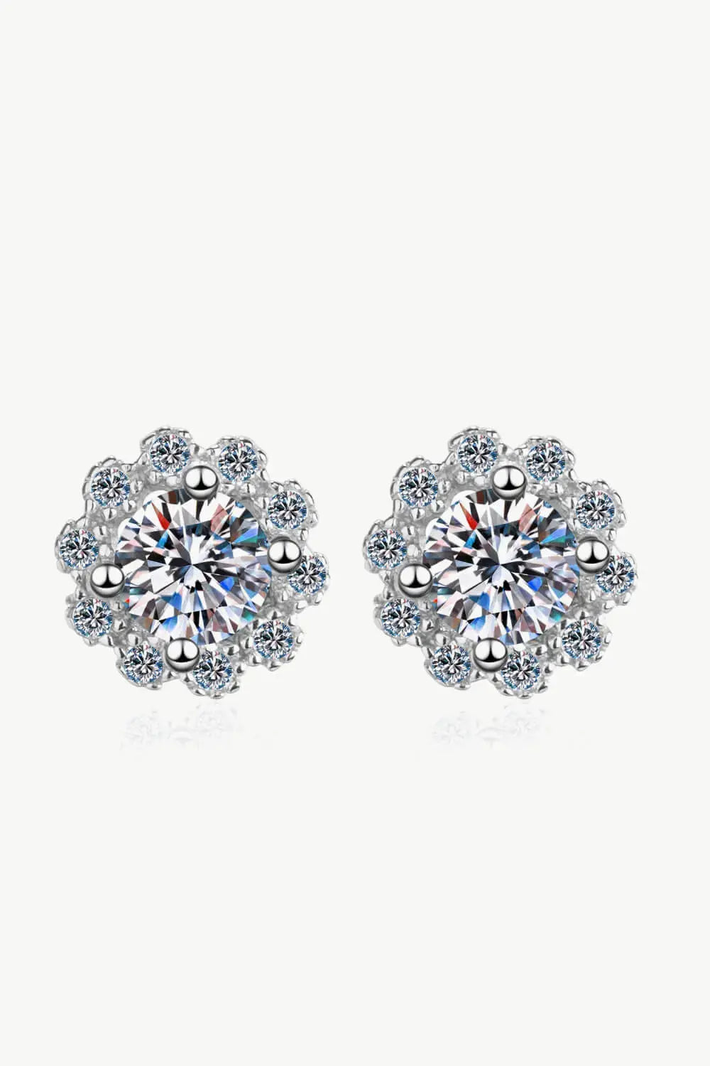 Lovcia Moissanite Floral-Shaped Stud Earrings-Earrings-Silver-One Size-Silver