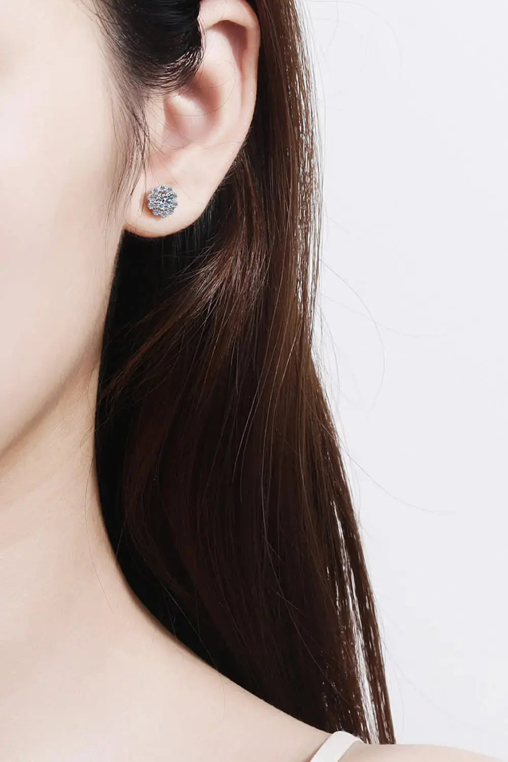 Lovcia Moissanite Floral-Shaped Stud Earrings-Earrings-Silver-One Size-Silver