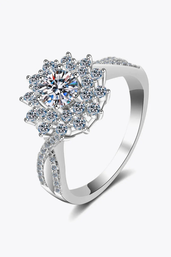 Lovcia Moissanite Flower-Shape Split Shank Ring-Rings-Silver-5-Silver