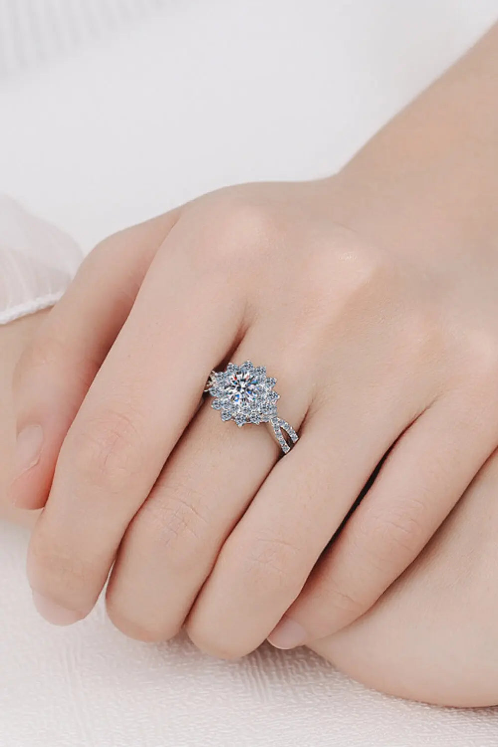 Lovcia Moissanite Flower-Shape Split Shank Ring-Rings-Silver-5-Silver