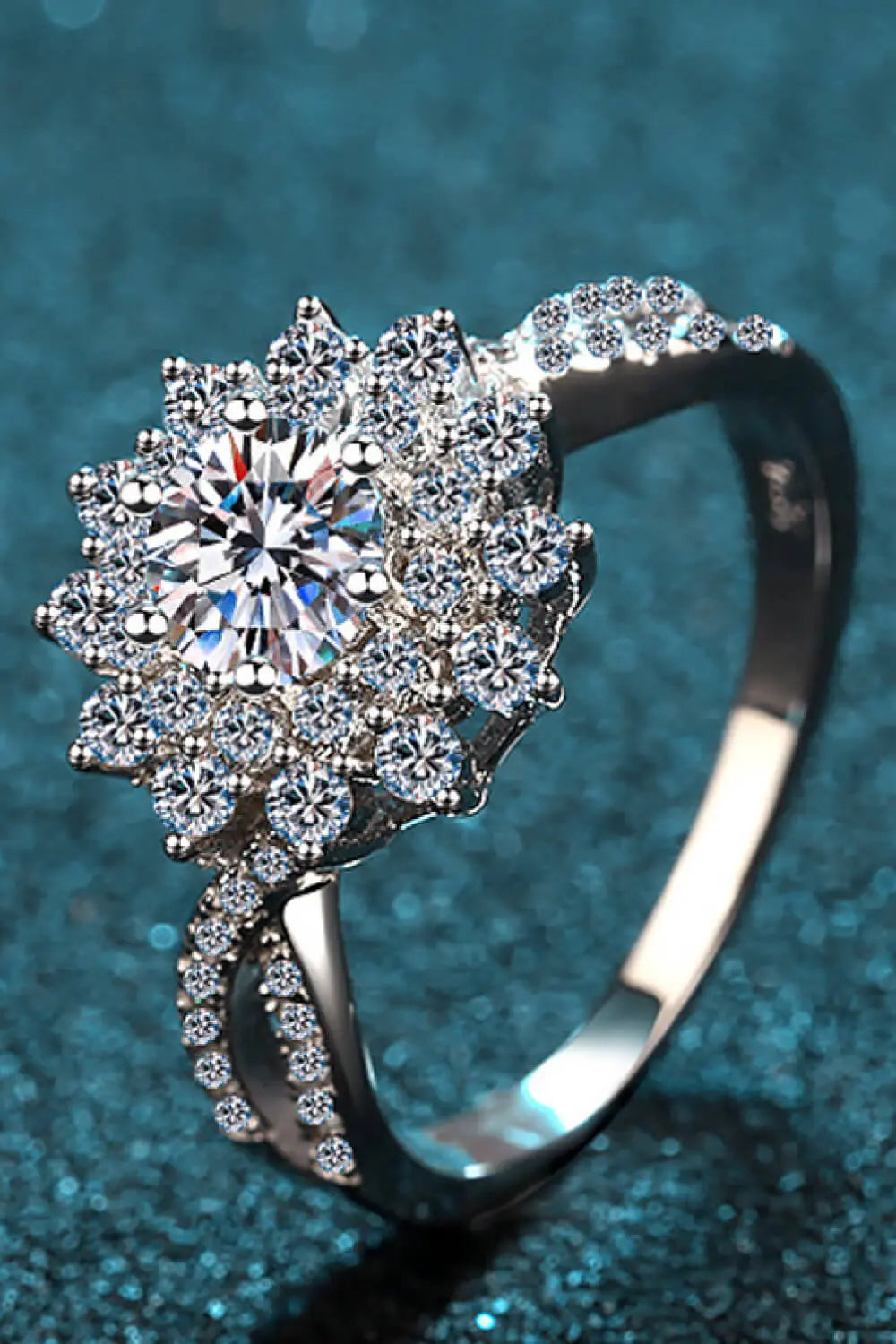 Lovcia Moissanite Flower-Shape Split Shank Ring-Rings-Silver-5-Silver