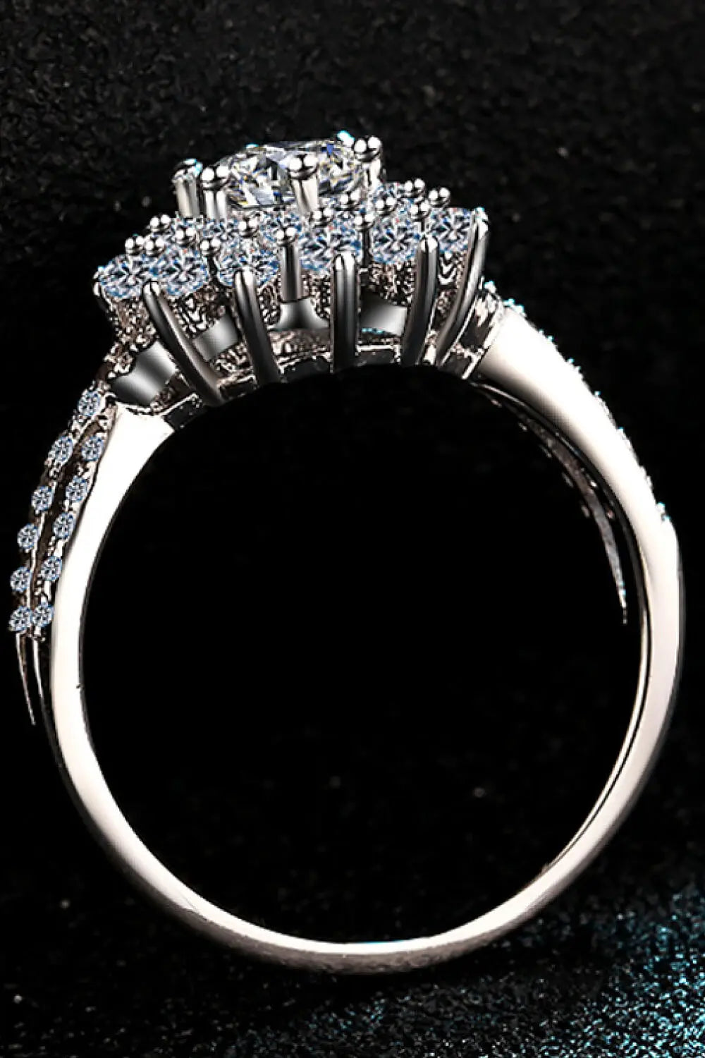 Lovcia Moissanite Flower-Shape Split Shank Ring-Rings-Silver-5-Silver