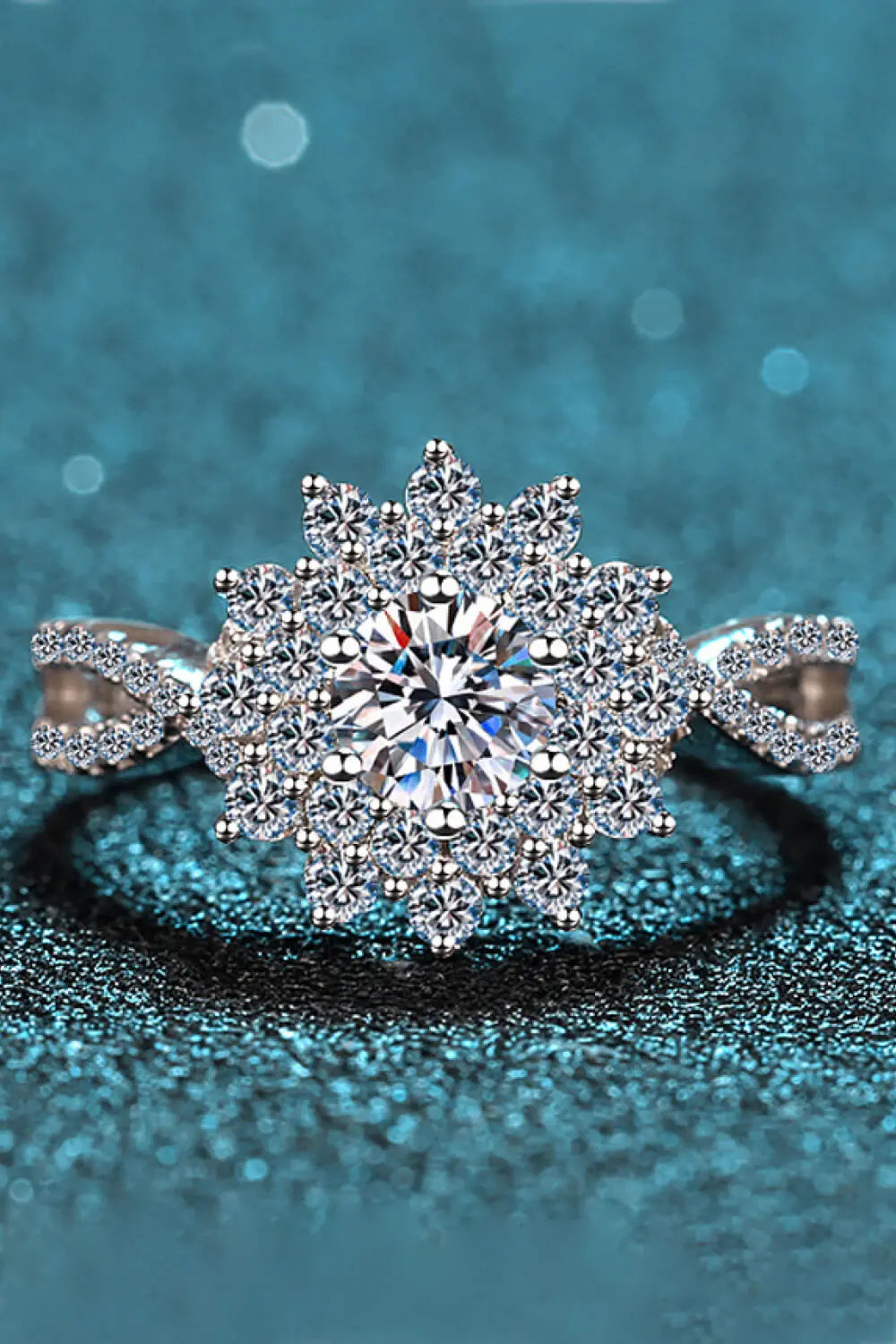 Lovcia Moissanite Flower-Shape Split Shank Ring-Rings-Silver-5-Silver