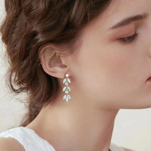 Lovcia Moissanite Leaf Drop Earrings in Platinum-Plated Sterling Silver for Women-Earrings-Silver-One Size-Silver