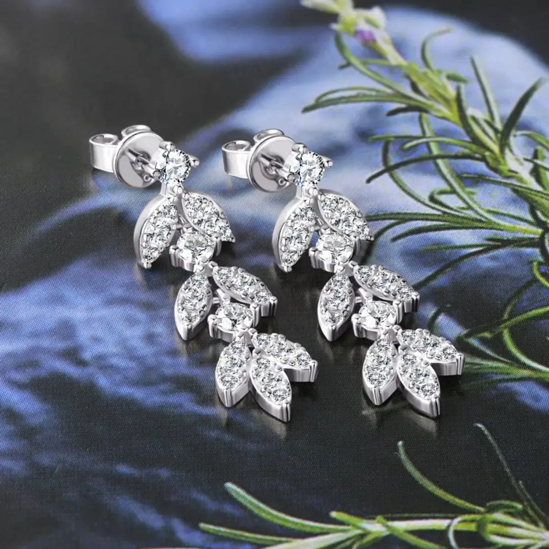 Lovcia Moissanite Leaf Drop Earrings in Platinum-Plated Sterling Silver for Women-Earrings-Silver-One Size-Silver