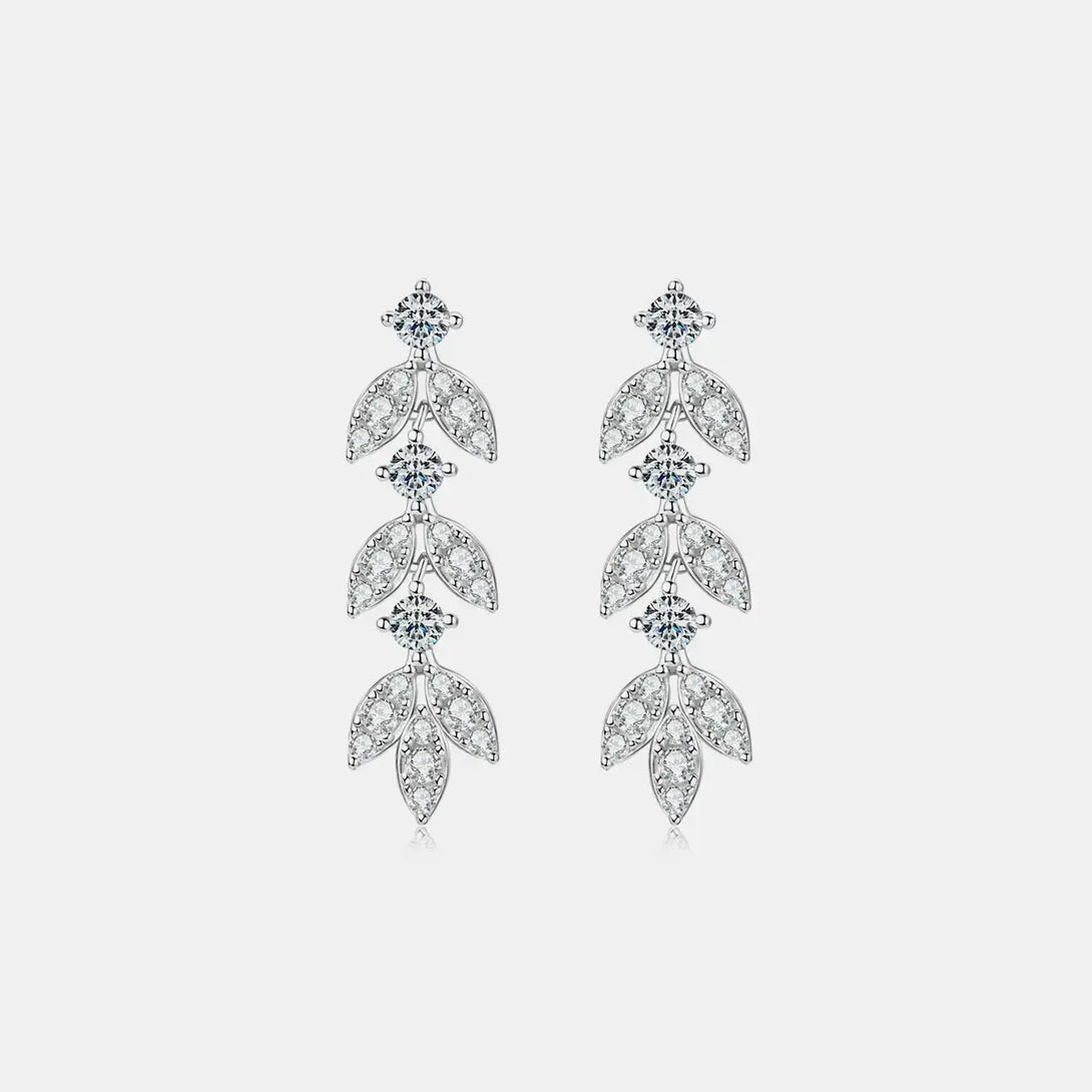 Lovcia Moissanite Leaf Drop Earrings in Platinum-Plated Sterling Silver for Women-Earrings-Silver-One Size-Silver