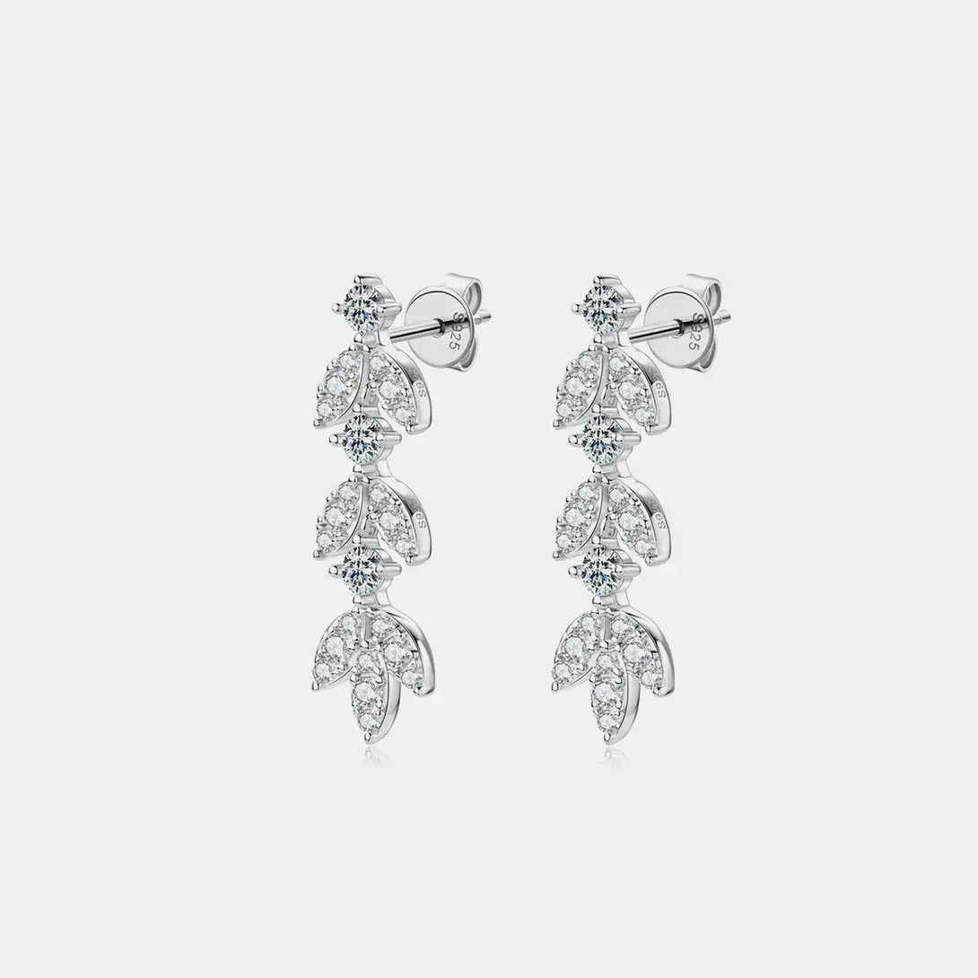 Lovcia Moissanite Leaf Drop Earrings in Platinum-Plated Sterling Silver for Women-Earrings-Silver-One Size-Silver