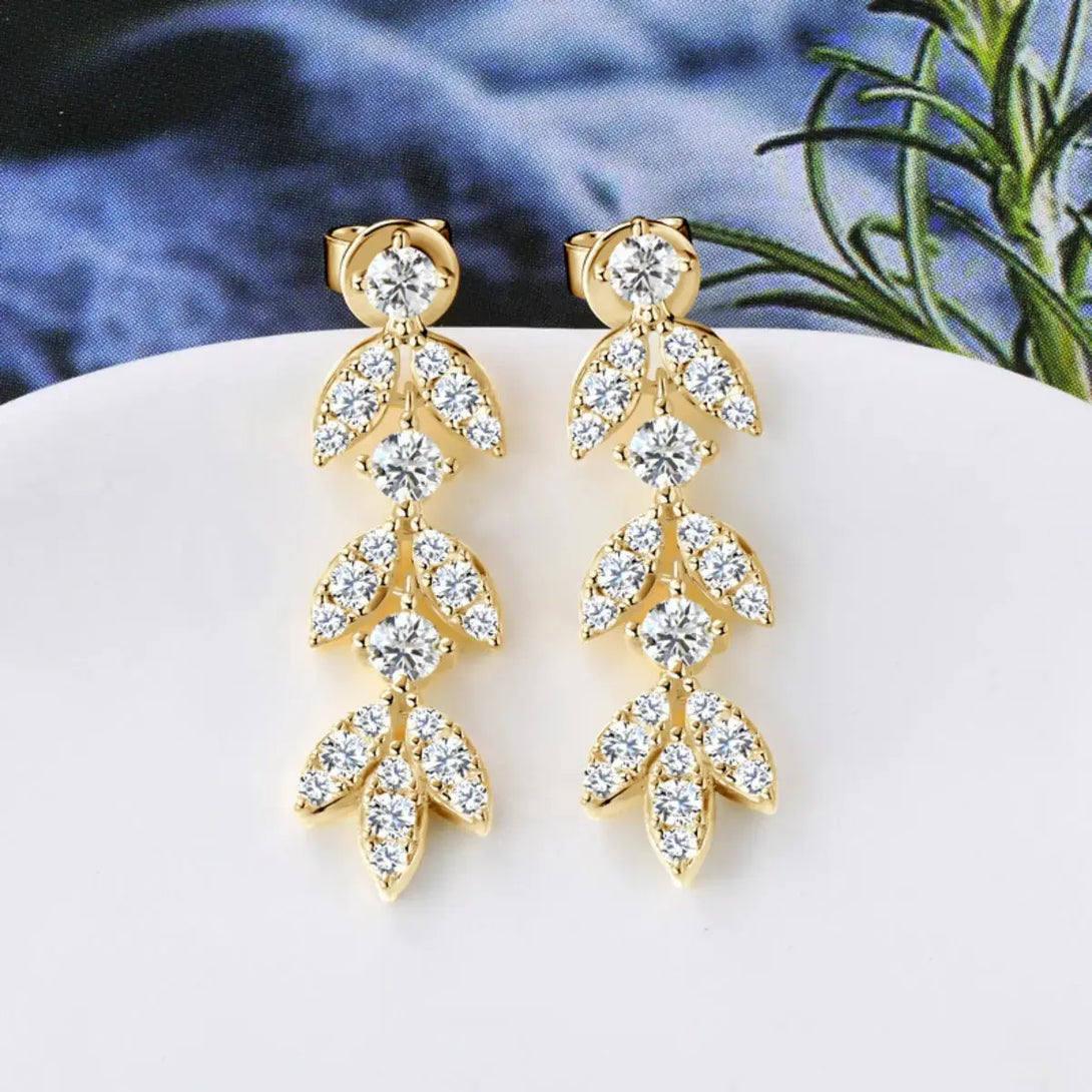 Lovcia Moissanite Leaf Drop Earrings in Platinum-Plated Sterling Silver for Women-Earrings-Silver-One Size-Silver