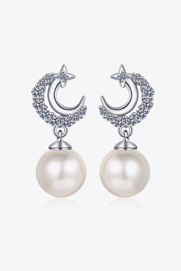 Lovcia Moissanite Pearl Drop Earrings-Earrings-Silver-One Size-Silver
