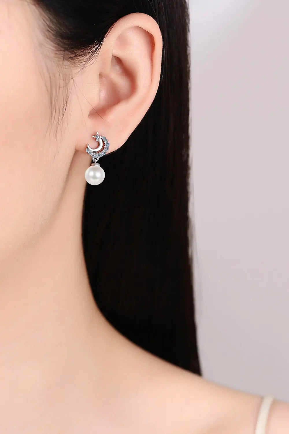 Lovcia Moissanite Pearl Drop Earrings-Earrings-Silver-One Size-Silver