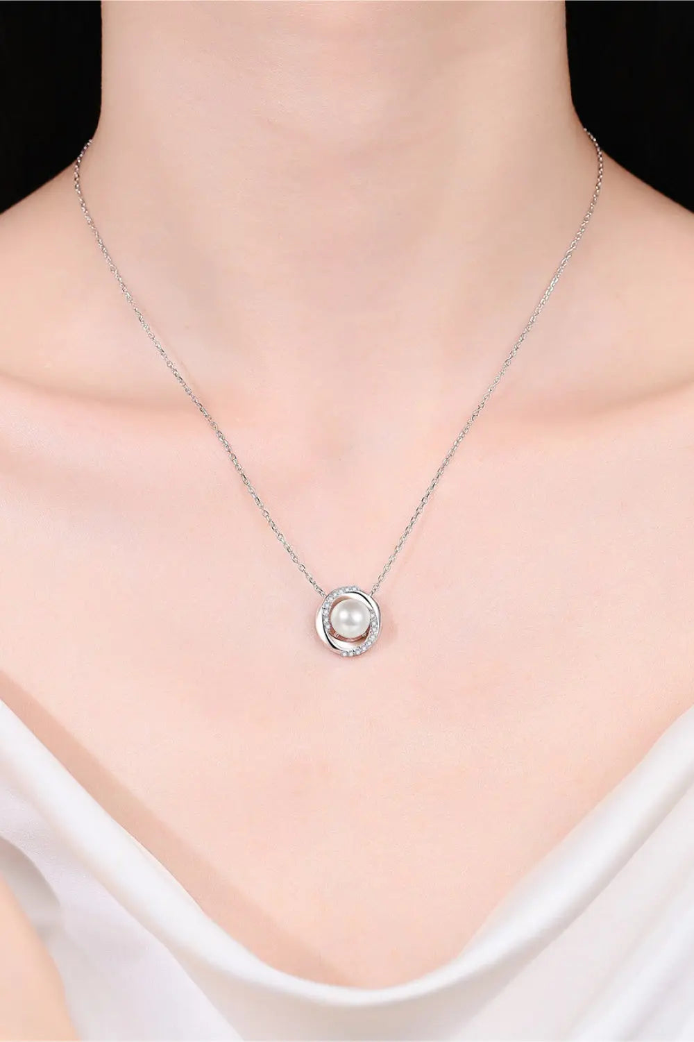 Lovcia Moissanite Pearl Rhodium-Plated Necklace-Necklaces-Silver-One Size-Silver