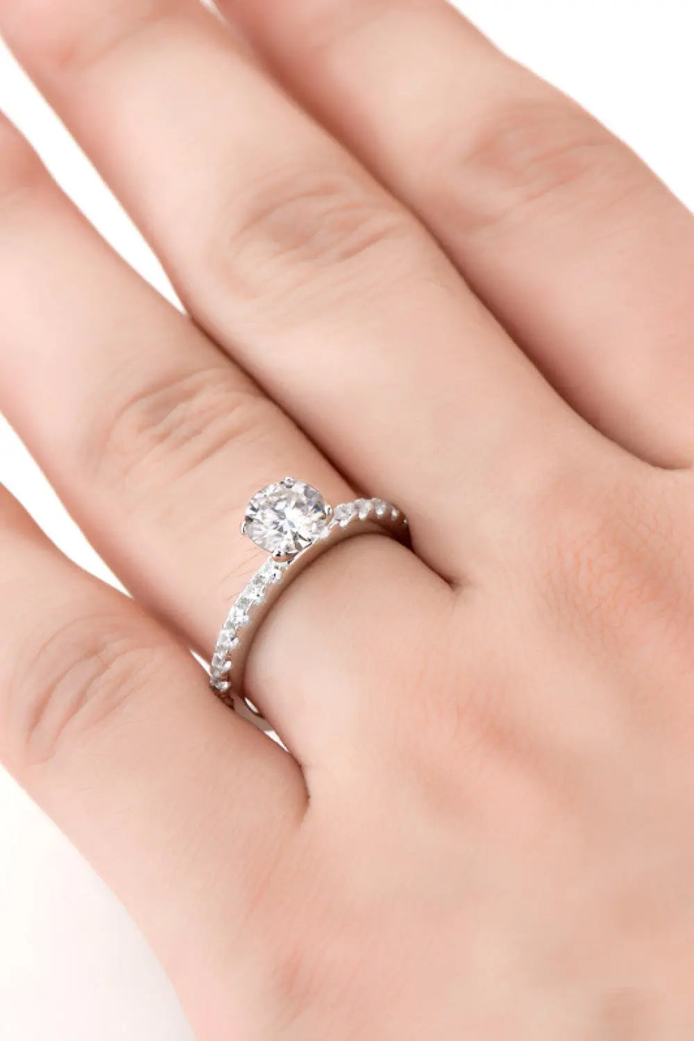 Lovcia Moissanite Platinum-Plated Side Stone Ring-Rings-Silver-5-Silver