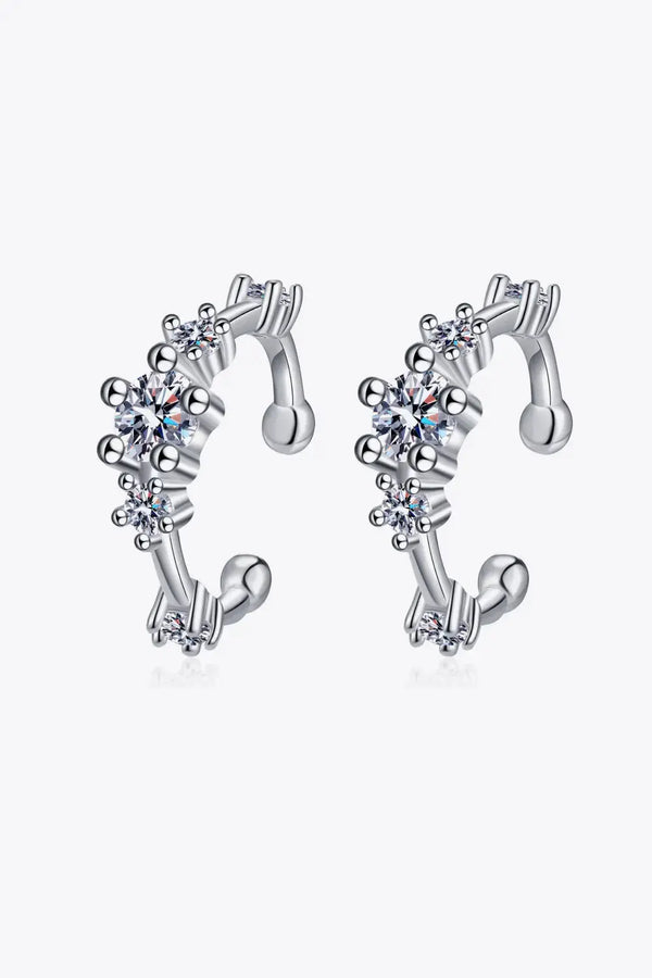 Lovcia Moissanite Rhodium-Plated Cuff Earrings-Earrings-Silver-One Size-Silver