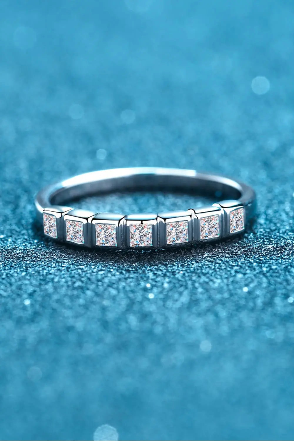 Lovcia Moissanite Rhodium-Plated Half-Eternity Ring-Rings-Silver-4-Silver