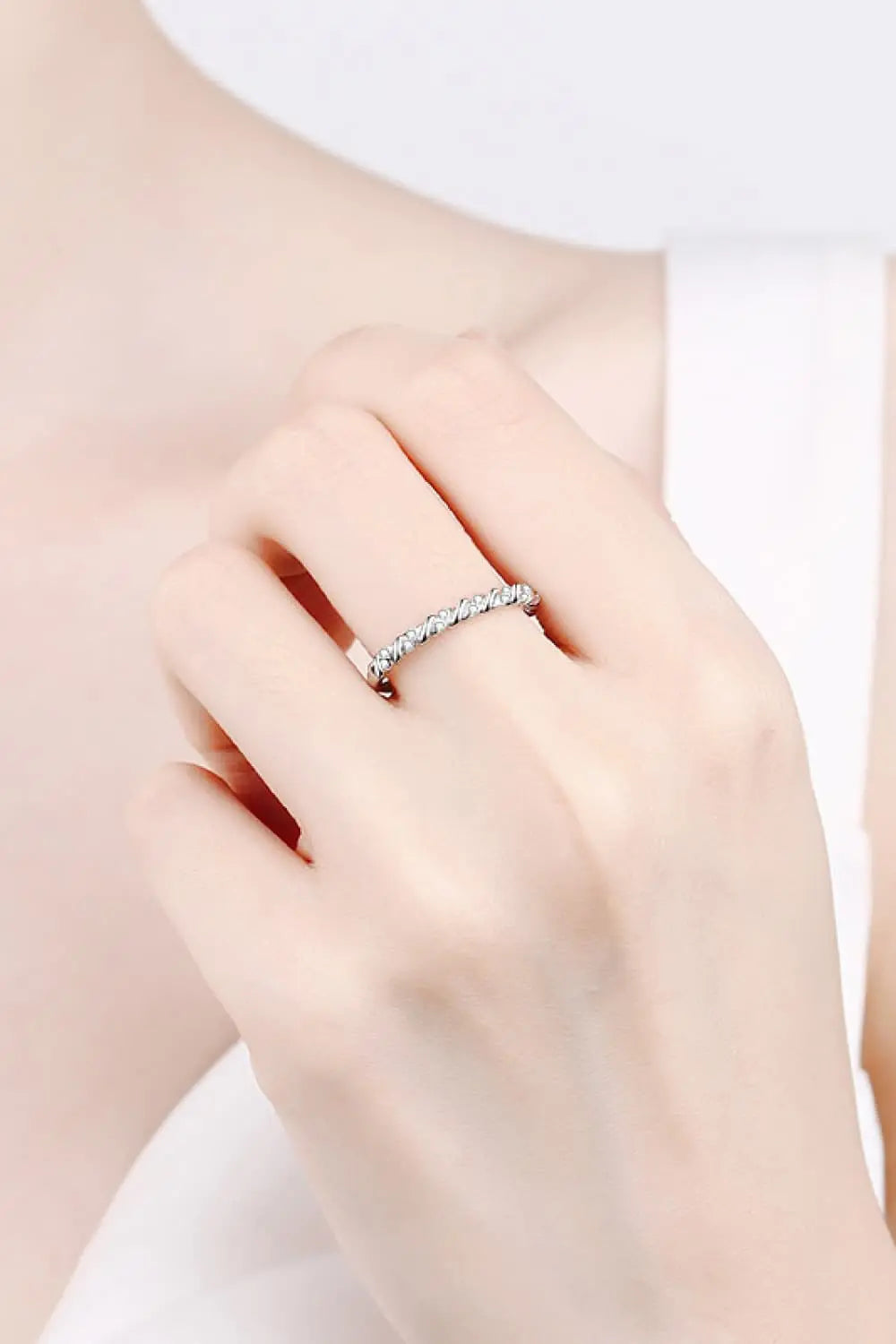 Lovcia Moissanite Rhodium-Plated Half-Eternity Ring-Rings-Silver-4-Silver