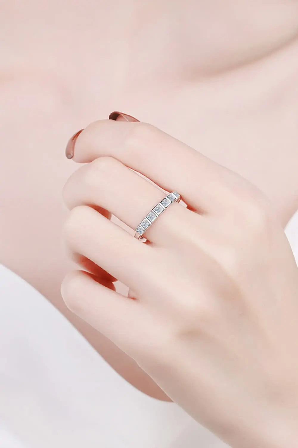 Lovcia Moissanite Rhodium-Plated Half-Eternity Ring-Rings-Silver-4-Silver