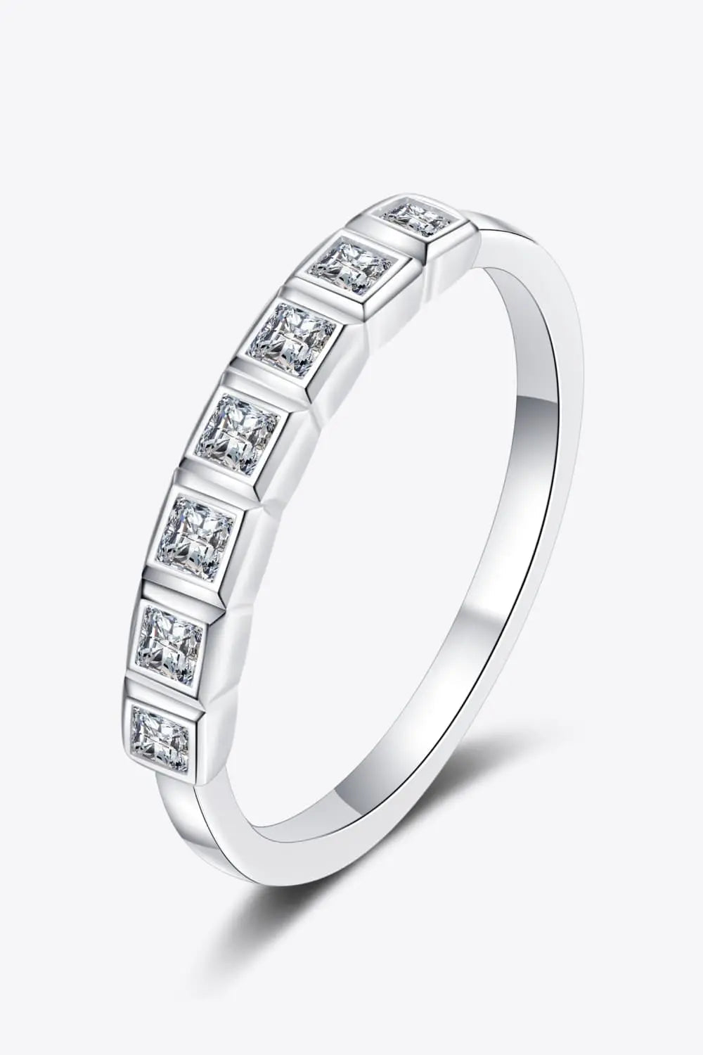 Lovcia Moissanite Rhodium-Plated Half-Eternity Ring-Rings-Silver-4-Silver