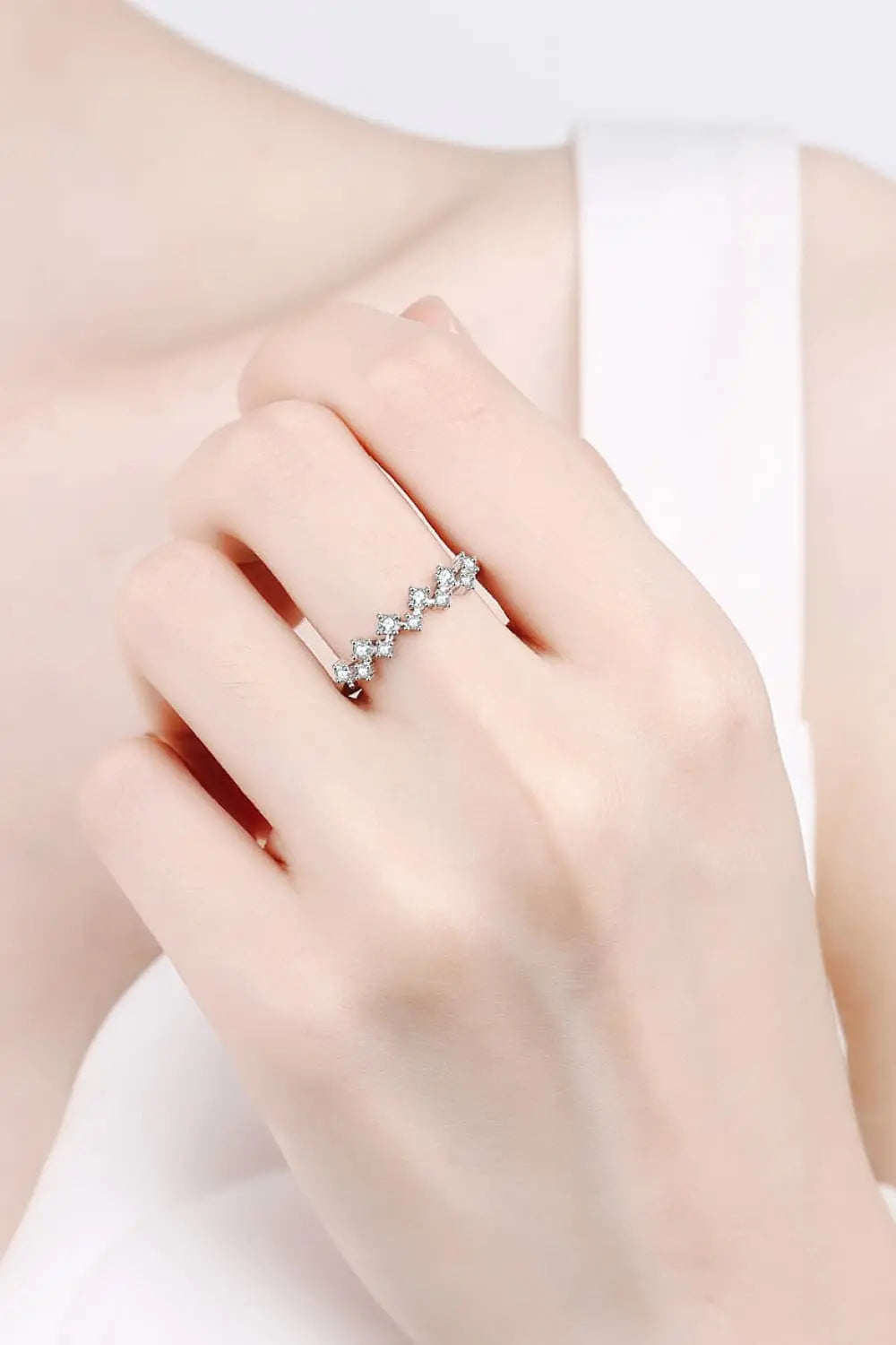 Lovcia Moissanite Rhodium-Plated Half-Eternity Ring-Rings-Silver-4-Silver