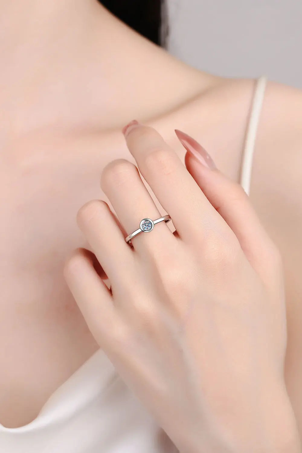 Lovcia Moissanite Rhodium-Plated Solitaire Ring-Rings-Silver-4-Silver