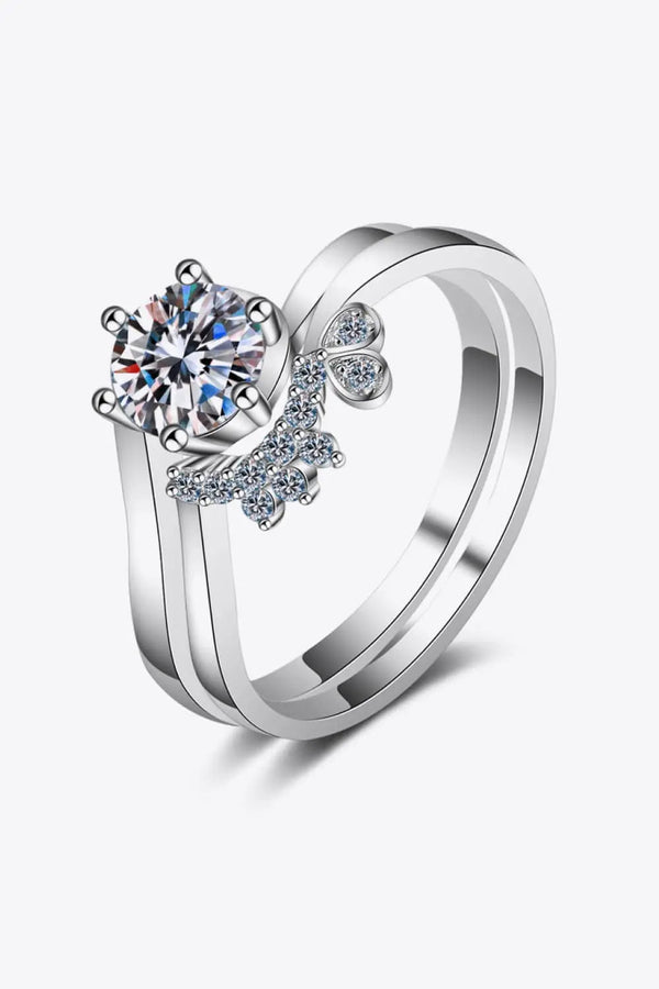 Lovcia Moissanite Rhodium-Plated Two-Piece Ring Set-Rings-Silver-5-Silver