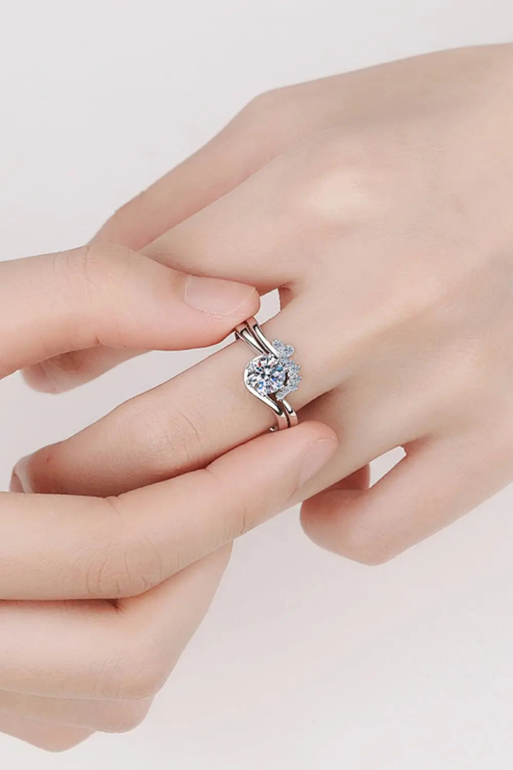 Lovcia Moissanite Rhodium-Plated Two-Piece Ring Set-Rings-Silver-5-Silver