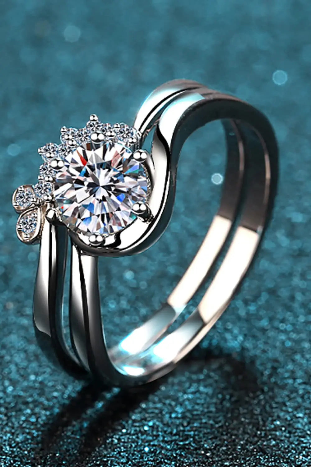 Lovcia Moissanite Rhodium-Plated Two-Piece Ring Set-Rings-Silver-5-Silver