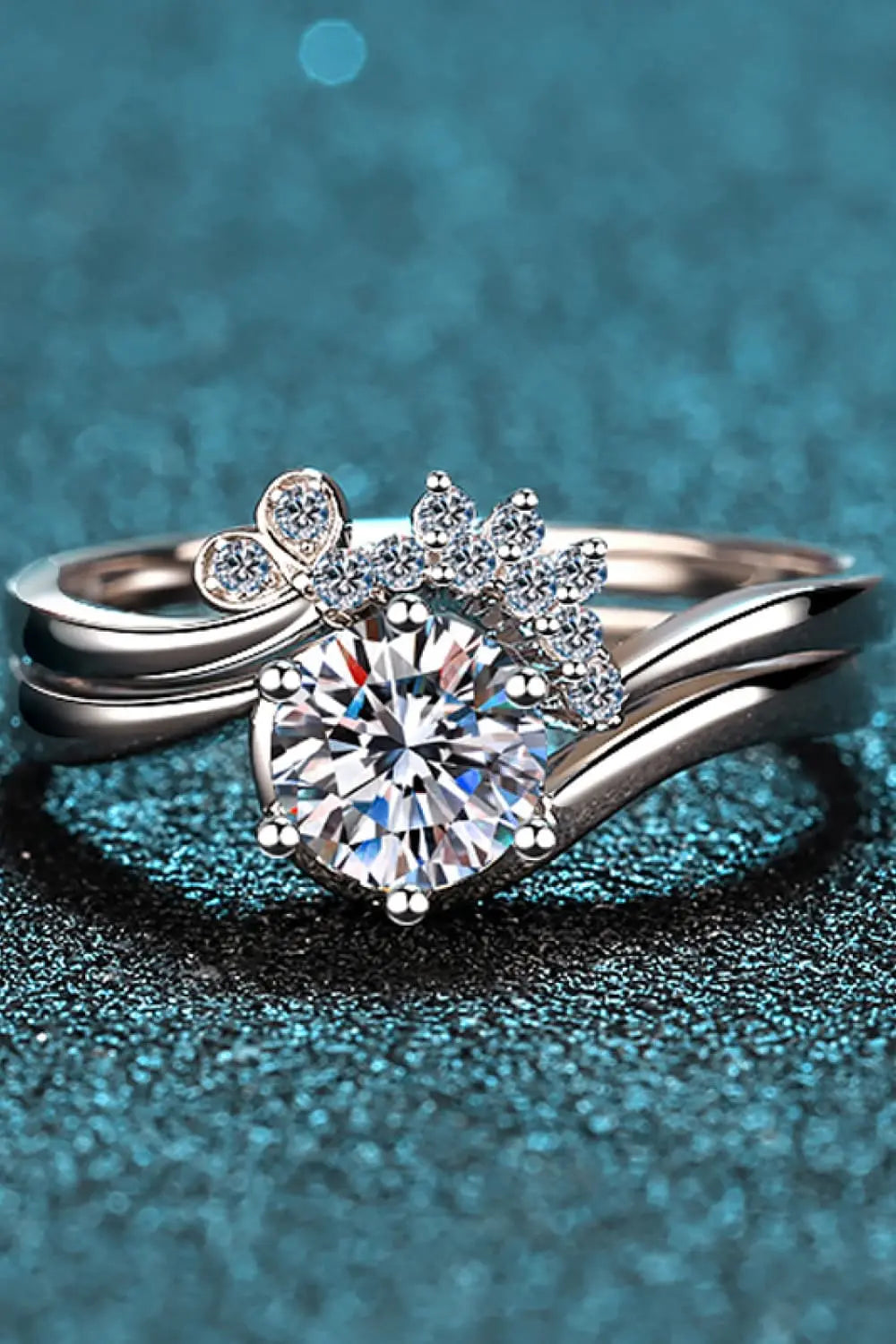 Lovcia Moissanite Rhodium-Plated Two-Piece Ring Set-Rings-Silver-5-Silver