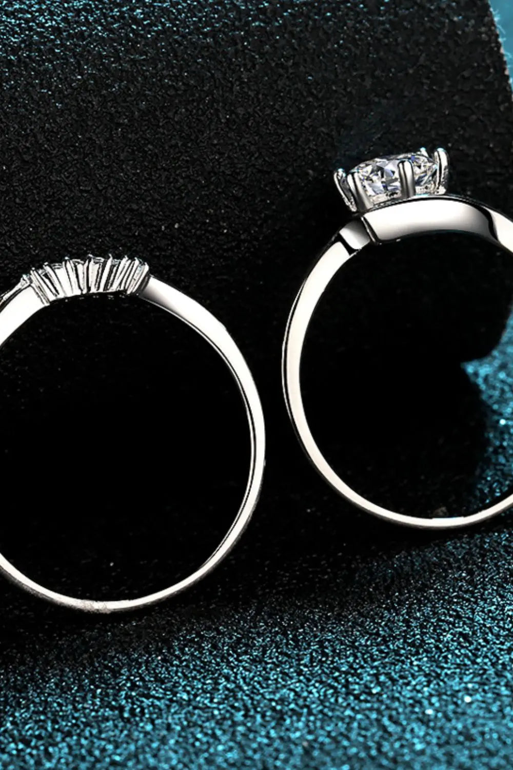 Lovcia Moissanite Rhodium-Plated Two-Piece Ring Set-Rings-Silver-5-Silver
