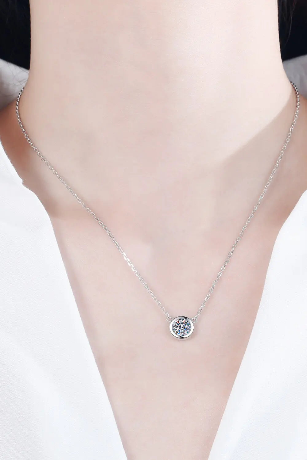 Lovcia Moissanite Round Pendant Chain Necklace-Necklaces-Silver-One Size-Silver