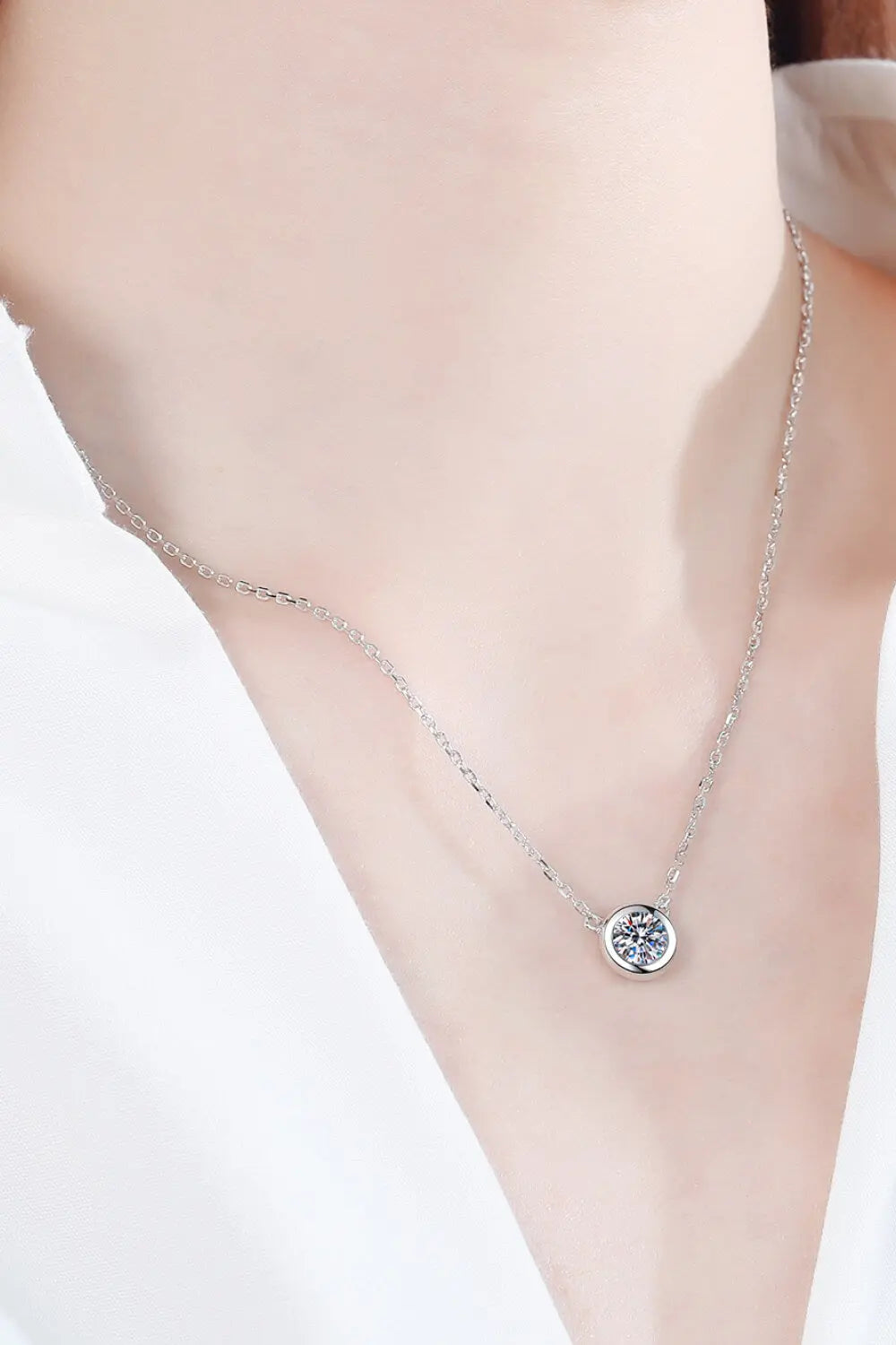 Lovcia Moissanite Round Pendant Chain Necklace-Necklaces-Silver-One Size-Silver