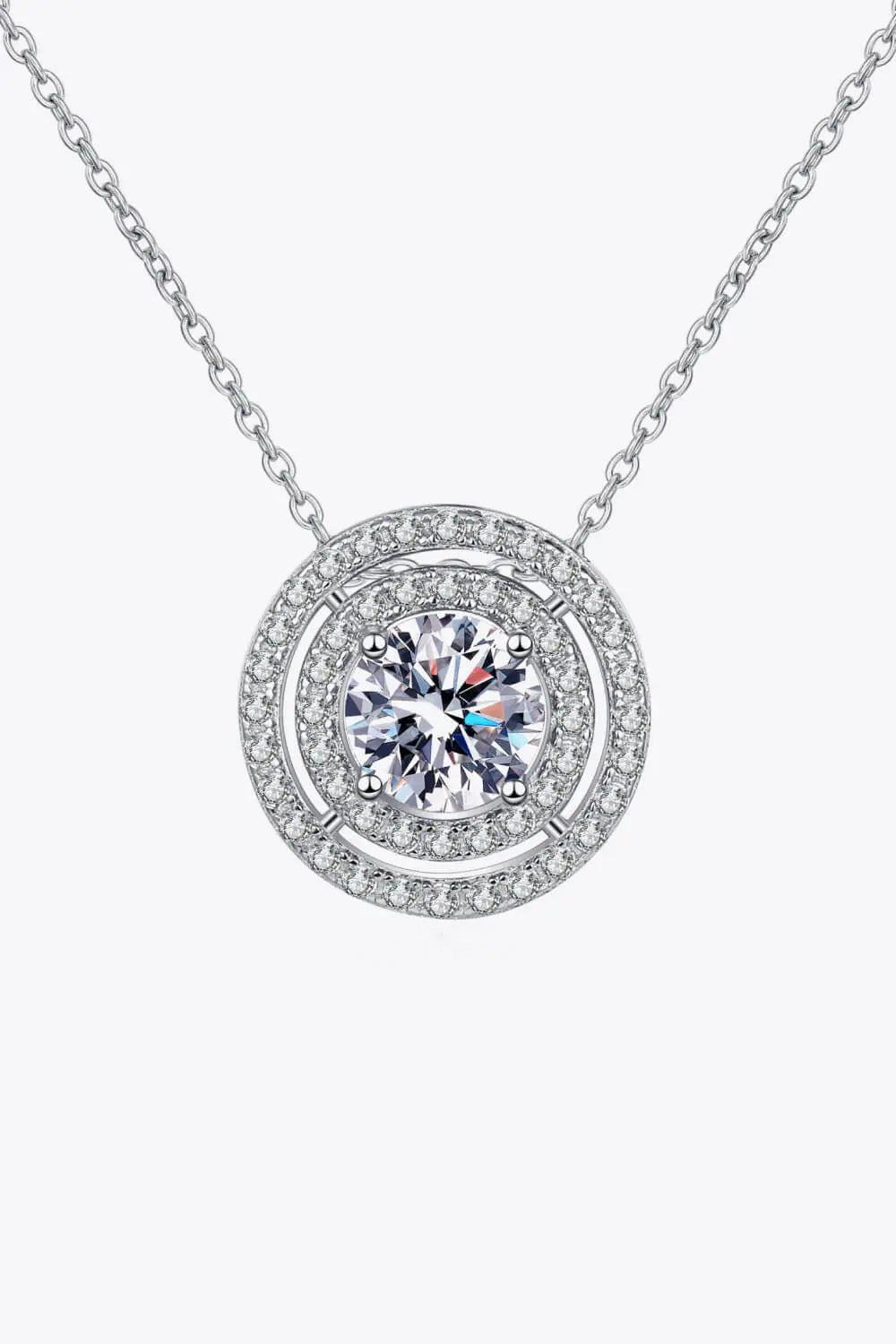 Lovcia Moissanite Round Pendant Rhodium-Plated Necklace-Necklaces-Silver-One Size-Silver