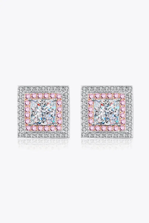 Lovcia Moissanite Square Stud Earrings-Earrings-Pink/White-One Size-Pink/White