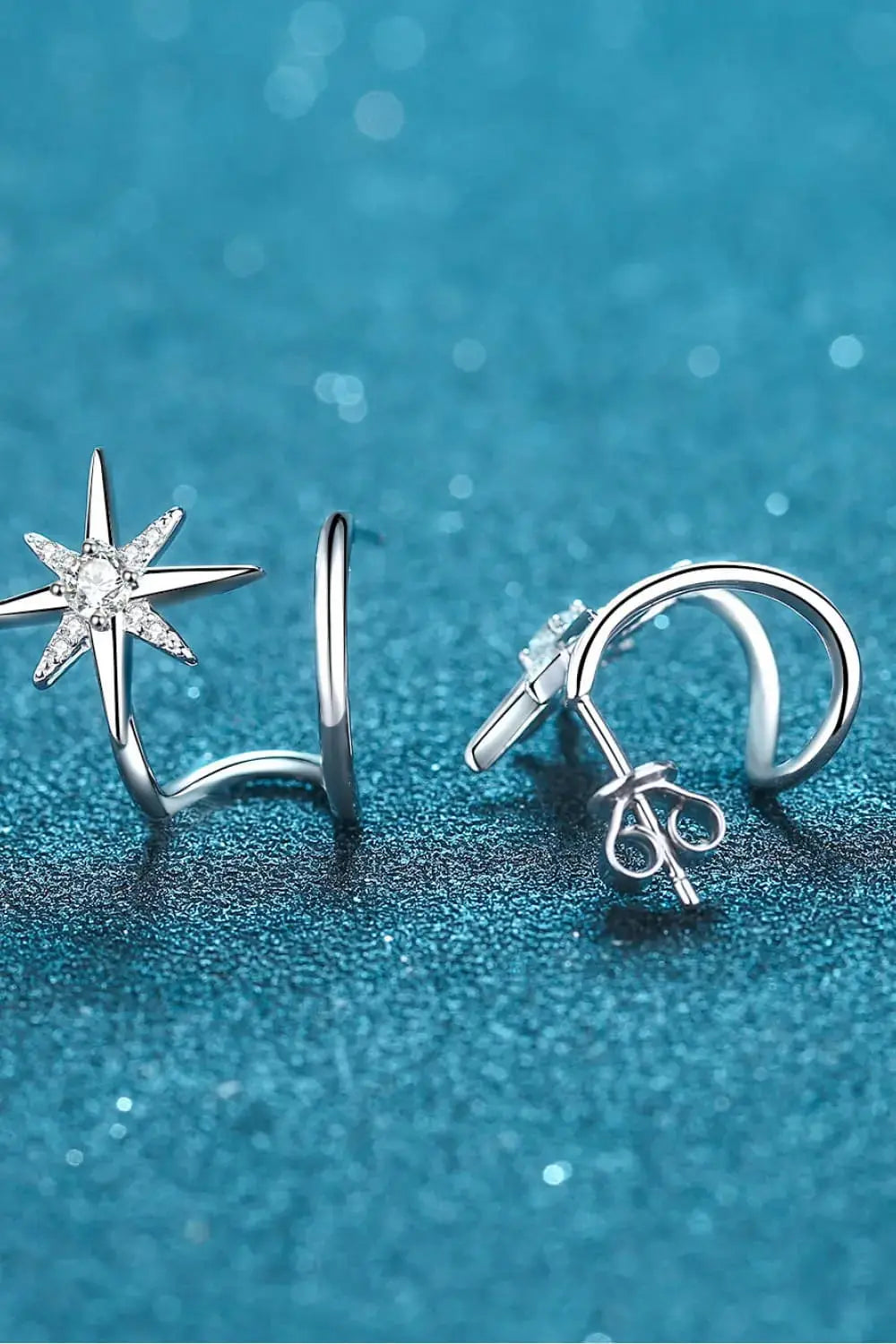 Lovcia Moissanite Star Rhodium-Plated Earrings-Earrings-Silver-One Size-Silver
