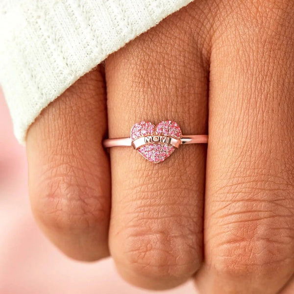 Lovcia MOM Heart Shape 925 Sterling Silver Engraved Ring-Rings-Rose Gold-6-Rose Gold