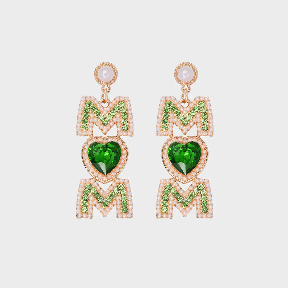 Lovcia MOM Pearl Rhinestone Alloy Earrings-Earrings-Mid Green-One Size-Mid Green