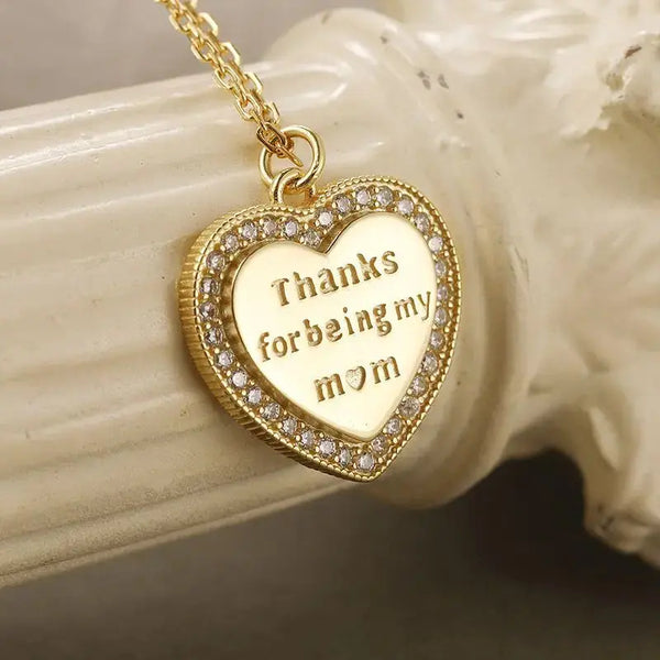LOVCIA Monther's Day CZ Heart Letters 925 Sterling Silver Necklace